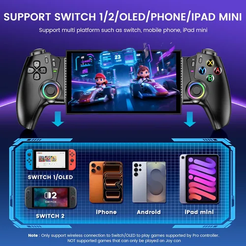 Miniatura 8 de KICKDOT Controlador MC5000 Pro para Switch 2/1/OLED y iPhone/Android - Joystick de efecto Hall, controlador inalámbrico Bluetooth