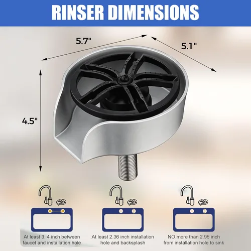 Miniatura 7 de Enjuague de vidrio para fregadero de cocina, enjuague de vidrio giratorio de 360 grados de alta presión con pistola rociadora extraíble, accesorio