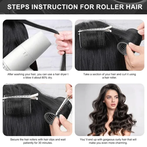 Miniatura 4 de BESSEEK - Juego de rodillos de cabello de 4 tamaños para mujeres - 50 piezas, rodillos rizadores con pinzas, rodillos de cabello de autoagarre