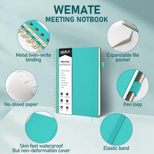 Miniatura 6 de WEMATE Cuaderno de Reuniones para Trabajo B5 (7"x10") - Cuaderno de Trabajo de Cuero PU con Agenda, Elementos de Acción y Notas - 200 Páginas