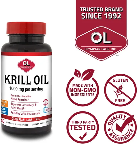 Miniatura 5 de Olympian Labs Aceite de krill antártico, cápsulas de 1000 mg con astaxantina, omega-3, EPA, DHA, inmune, apoyo articular y cerebral, 60 cápsulas