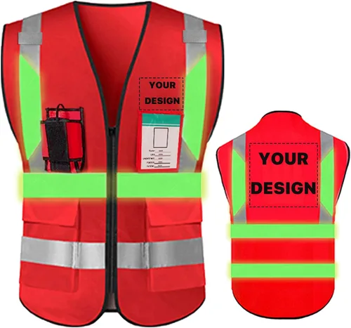Miniatura 26 de Chaleco de seguridad de alta visibilidad reflectante con bolsillos y cremallera personalizado su logotipo ropa de trabajo de seguridad