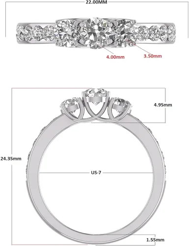 Miniatura 3 de TimeLe$$ Classics Anillo de compromiso de diamantes redondos de tres piedras TW de 1 ct disponible en oro blanco y amarillo de 14 quilates