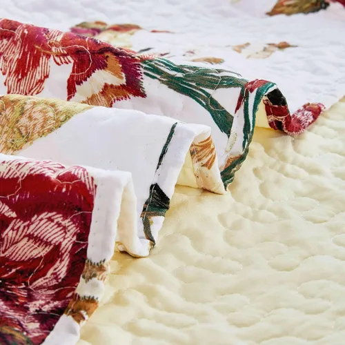 Miniatura 4 de Tache - Juego de colcha acolchada reversible con diseño floral rojo y blanco, diseño de colibríes dorados, color borgoña, marfil, antiguo, granja