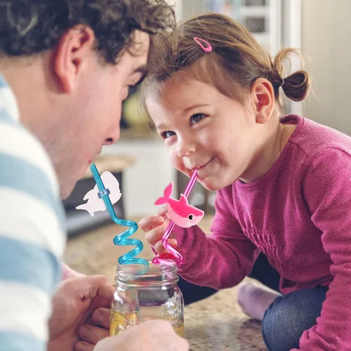 Miniatura 6 de 24 popotes de plástico reutilizables para niños y niñas, bebés, para natación, temática de tiburón océano, suministros de fiesta de cumpleaños