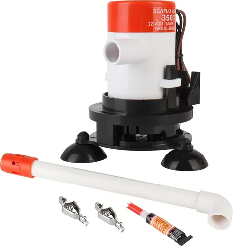 SEAFLO Kit de bomba de aireación Livewell portátil serie 09 – 12 V, 350 GPH, sumergible, cabezal rociador ajustable, funcionamiento silencioso,