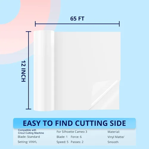 Miniatura 3 de HTVRONT Vinilo permanente blanco – Vinilo adhesivo permanente mate de 12 pulgadas x 65 pies, compatible con máquina de corte Cricut, Silhouette