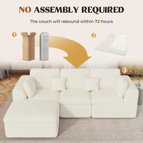 Miniatura 6 de Luxanimarion Sofá modular sin hueso de 115 pulgadas, asiento profundo en forma de L con otomana, sofá modular convertible de 4 plazas tapizado