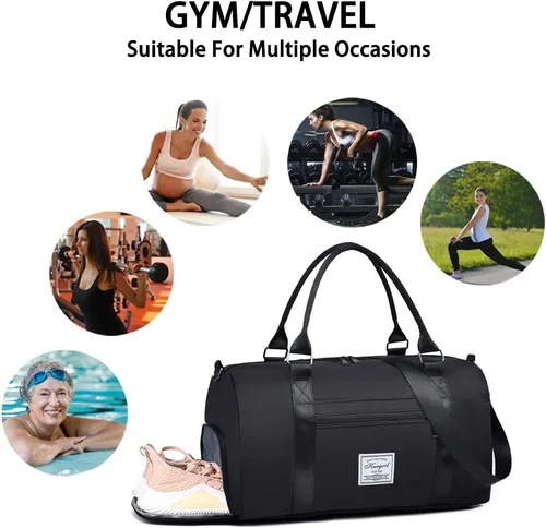 Miniatura 73 de Bolsa de gimnasio con bolsillo húmedo, bolsa de viaje plegable para mujer, bolsa de viaje impermeable para viajes, gimnasio, yoga