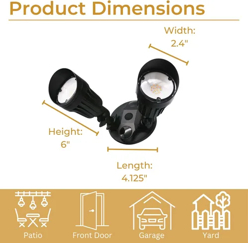 Miniatura 3 de Luz de Inundación LED Negra de 2 Luces Tipo Bala - 3000K Cabezal Doble Ajustable Cableado Directo Luz de Seguridad Exterior, Luz Focal Impermeable