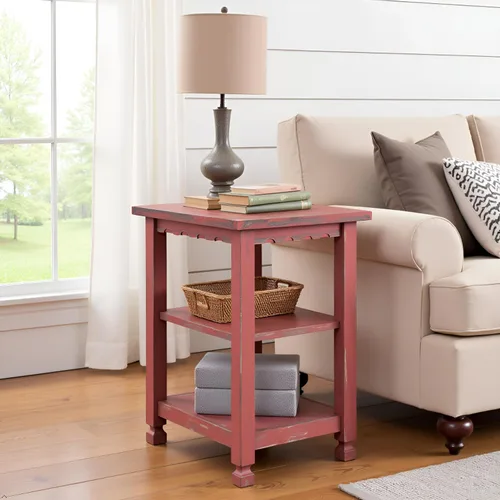 Miniatura 7 de Alaterre Furniture Country Cottage - Mesita de noche rústica de granja, mesa auxiliar estrecha de 3 niveles con acabado desgastado desgastado