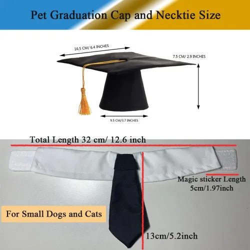 Miniatura 2 de Gorra y bata para perro, gorras de graduación para mascotas con cuello de corbata, accesorios de disfraz para perros y gatos
