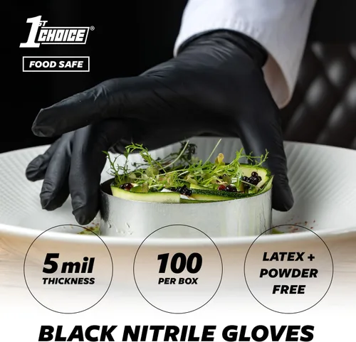 Miniatura 2 de 1st Choice Nitrile Gloves Disposable Latex-Free, Black, 5 Mil for Cooking, Cleaning, Automotive, Industrial, Food Prep, Home