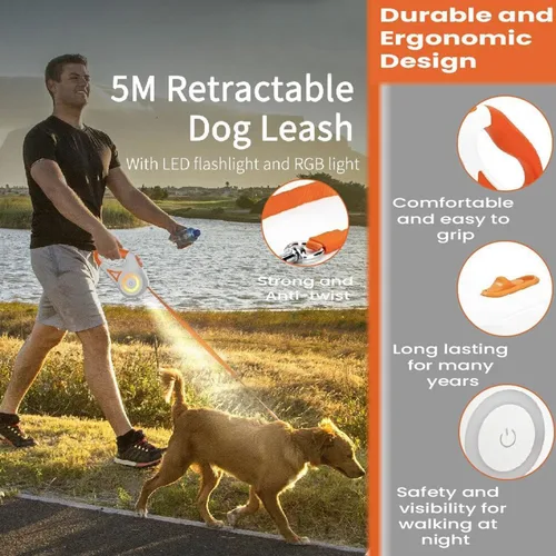 Miniatura 5 de Best Dog Supplies - Correa retráctil luminosa para perro con luz LED de seguridad frontal, correa de entrenamiento sin enredos de 360° para una