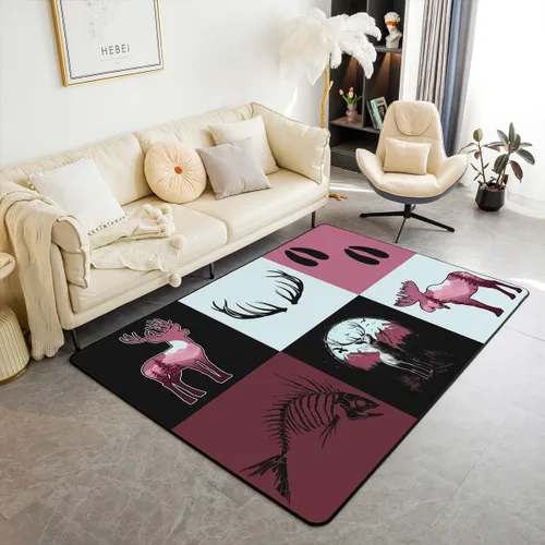 Miniatura 15 de Castle Fairy Alfombra antideslizante para sala de estar, diseño de ciervos salvajes, pinos de la selva, alfombra antideslizante para sala de estar