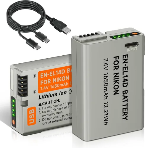 Baterías de repuesto EN EL14 EN-EL14a, paquete de 2 baterías de 1650 mAh para Nikon D3100 D3200 D3300 D3400 D3500 D5100 D5200 D5300 D5500 D5600 DF