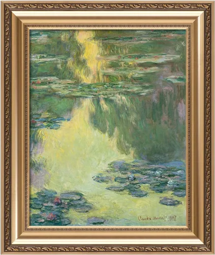 Miniatura 25 de IPIC - Reproducción artística de los lirios de agua de Claude Monet 1906, impresiones giclée coinciden con el marco dorado clásico, arte de pared