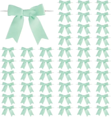 Miniatura 21 de Meseey 50 lazos de grogrén de 3 pulgadas, color gris plateado, preatados, para bolsas de golosinas, cesta de envoltura de regalo, boda, baby shower