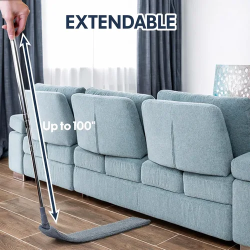 Miniatura 2 de Limpiador de polvo retráctil con poste de extensión, herramientas de limpieza con 3 paños de microfibra, plumero de mango largo extensible para Gris