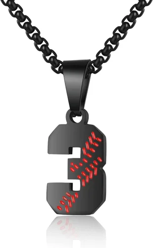 Collar de béisbol de la suerte para niño, con número de camiseta del 00 al 99, cadena de acero inoxidable con dije de béisbol, regalo para hombre