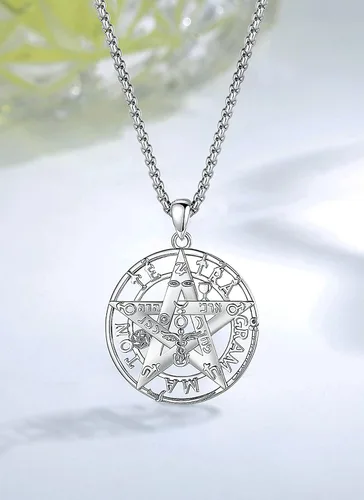 Miniatura 3 de CELESTIA Collar de pentagrama de plata de ley 925 para mujeres y hombres, cadena de 24 pulgadas, Plata esterlina