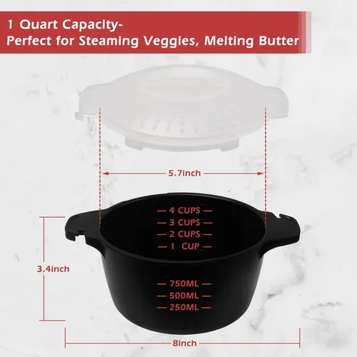 Miniatura 2 de Utensilios de cocina micro profesionales pequeños de 1 cuarto de galón, vaporizador para microondas para verduras, cocina de microondas, sin BPA