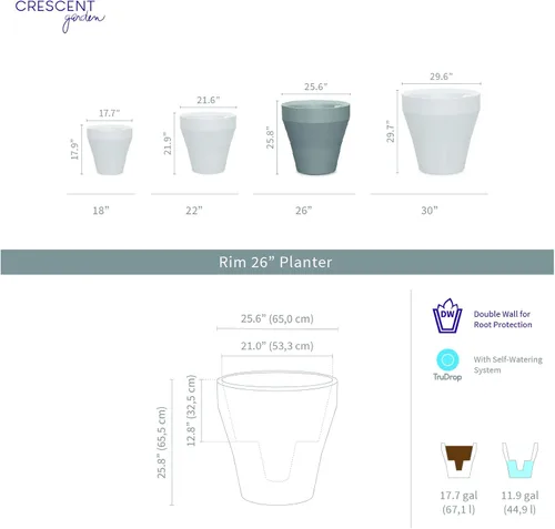 Miniatura 2 de Crescent Garden Rim TruDrop - Maceta de riego automático, 26 pulgadas (oliva)