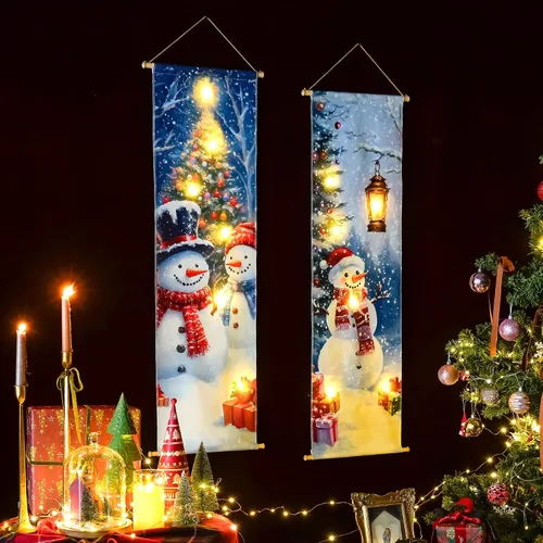 Miniatura 5 de SOFFEE DESIGN Lienzo de árbol de Navidad de 16 x 47 pulgadas, 6 luces LED, decoración de pared de invierno, punto focal de entrada de vacaciones