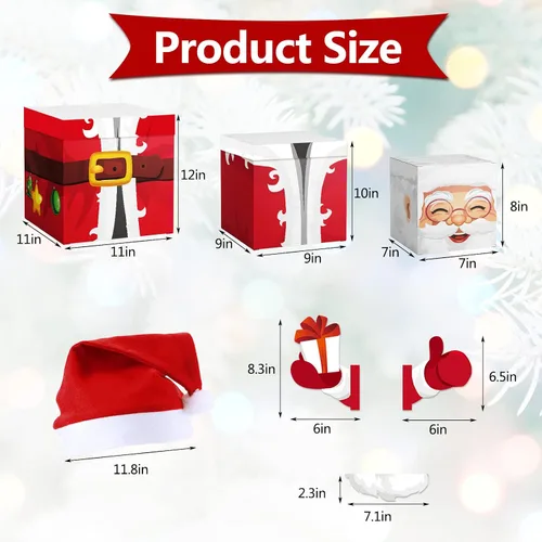 Miniatura 2 de 7 cajas apilables de Nochebuena, cajas de Navidad apilables con temática de Papá Noel, cajas de papel para el hogar y fiesta