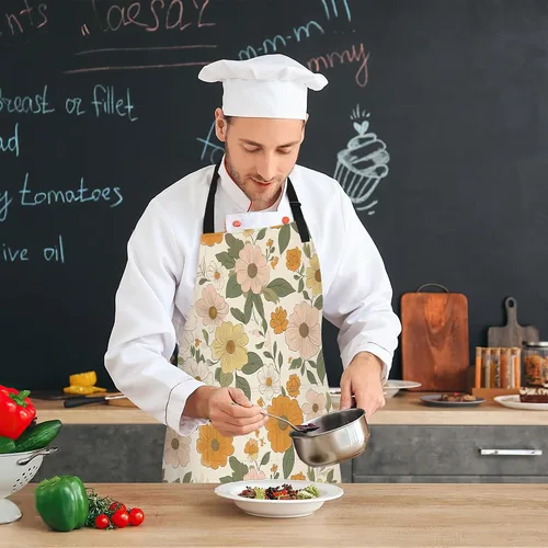 Miniatura 7 de Delantal de cocina con bolsillo, cuello ajustable impermeable y lazos largos, delantal de cocina para hornear, jardinería, pintura para mujer Retro