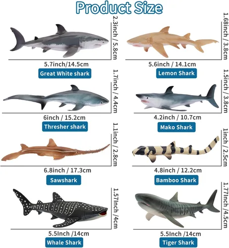 Miniatura 2 de Toymany 10 figuras realistas de juguete de baño de tiburón de 5 a 6 pulgadas de largo, juego de figuras de plástico de animales marinos del océano