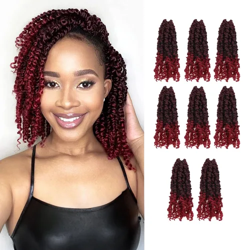 Miniatura 41 de Cabello de Ganchillo Pre-Retorcido Passion Twist para Mujeres Negras y Niños, Cabello Passion Twist Pre-Enrollado Trenzas Bohemias 4 Pulgadas 8