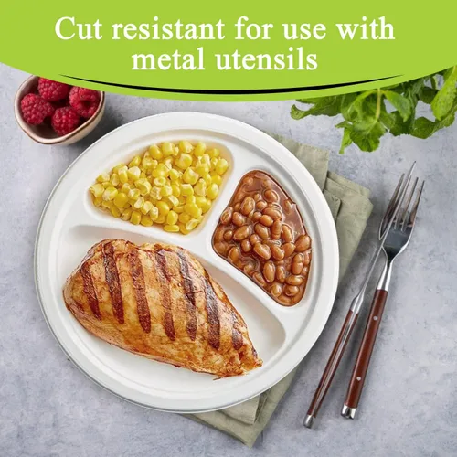 Miniatura 3 de three leaf Bandeja de Bagazo de 6 Compartimentos Resistente - Súper Fuerte - Natural - Ecológica Platos Desechables de Bagazo, 100% Biodegradables