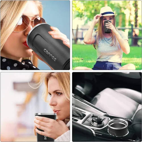 Miniatura 7 de Vaso térmico de acero inoxidable de 12 onzas con aislamiento al vacío, taza de viaje a prueba de derrames con tapa, para mantener caliente/café