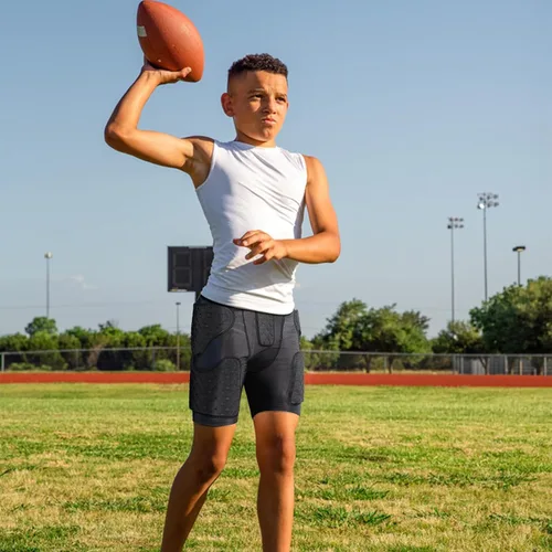 Miniatura 9 de Faja de fútbol juvenil acolchada de compresión corta con almohadillas, pantalones protectores de cadera para niños, para snowboard, béisbol Negro
