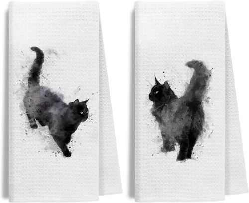 Miniatura 12 de Divertidas toallas de mano de baño con esmoquin rosa, decoración de baño para gato, toallas de mano de gatito blanco y negro para baño, 16 x 24