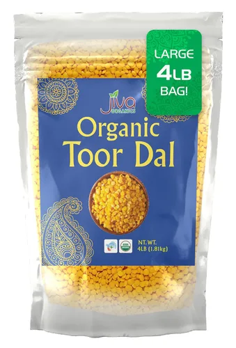 Jiva Organic Toor Dal Kori, Unoily, Madhi Bolsa de 4 libras, guisantes indios de paloma partidos, sin OMG, vegano