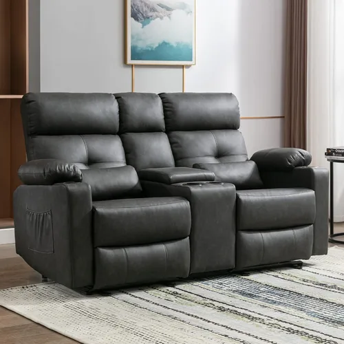 Miniatura 8 de Sofá Biplaza Reclinable Eléctrico con Consola, Sofá Biplaza Reclinable Eléctrico con Calor y Masaje, Reposapiés Extendido, Sofá Biplaza Reclinable