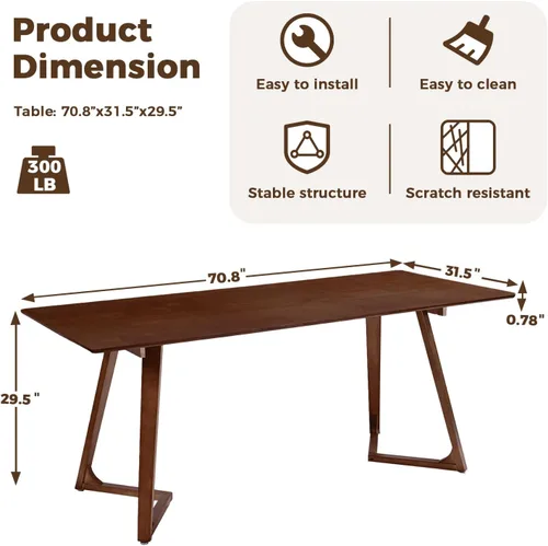 Miniatura 2 de DELAVIN Mesa de comedor grande de madera maciza de 70.8 pulgadas para 6-8 personas, mesa de cocina moderna de roble con veta de madera natural, mesa