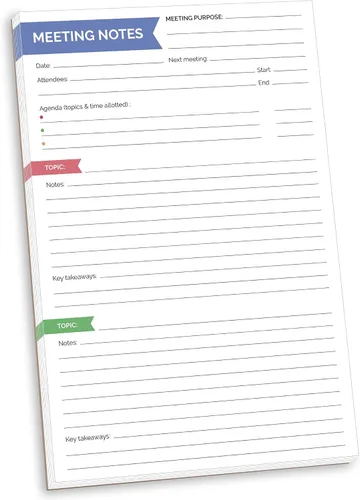 bloom daily planners Bloc de notas de reuniones de doble cara de 6 x 9 pulgadas para organización del trabajo – Temas, comida para llevar, artículos