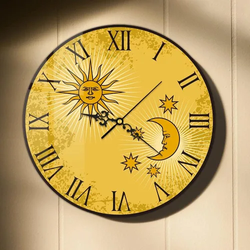 Miniatura 10 de Reloj de pared con números romanos de sol y luna de 12 pulgadas, arte bohemio de astrología celestial, cuarzo silencioso, sin tictac, vintage