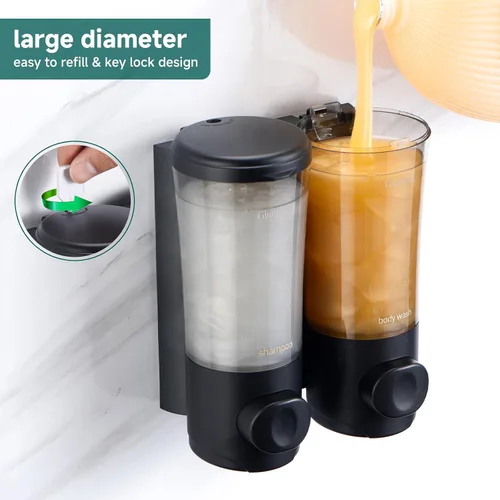Miniatura 3 de Dispensador de champú para pared de ducha, 2 cámaras, sin taladro, dispensador de champú y acondicionador de 15 oz/450 ml cada recipiente