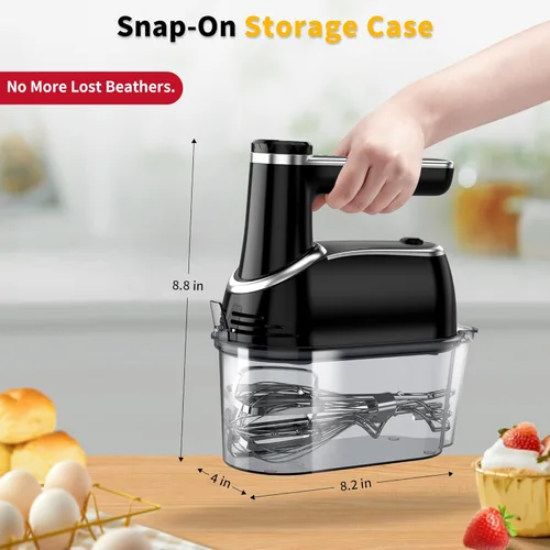 Miniatura 5 de binROC Batidora de mano eléctrica inalámbrica, mezcladora de mano recargable de 12 velocidades con botón de expulsión, 6 accesorios de acero Negro