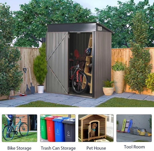Miniatura 8 de Verano Garden Cobertizo de almacenamiento al aire libre de 5 x 3 pies, cobertizo de jardín de acero de metal galvanizado con puerta con cerradura