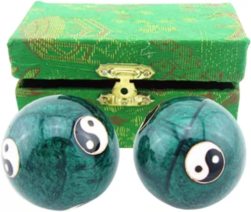 Miniatura 5 de JapanBargain, Juego de Bolas Baoding de 2 – Ejercicio de Mano, Alivio del Estrés, Coordinación y Entrenamiento de Fuerza, Bolas de Terapia con Caja