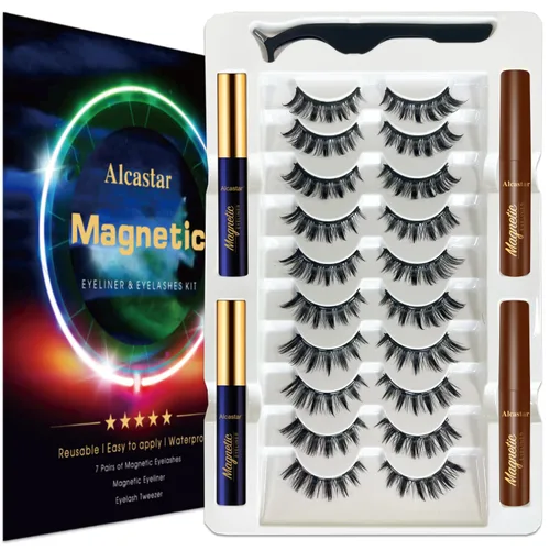 Miniatura 7 de Alcastar - Pestañas magnéticas con kit de delineador de ojos, pestañas magnéticas de aspecto natural, de larga duración, fáciles de aplicar, sin