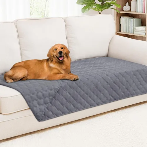 Miniatura 138 de Smiry Funda impermeable para cama de mascota, suave y lavable, para muebles, cama, sofá, reversible, a cuadros (30 x 53 pulgadas, color beige/beige)