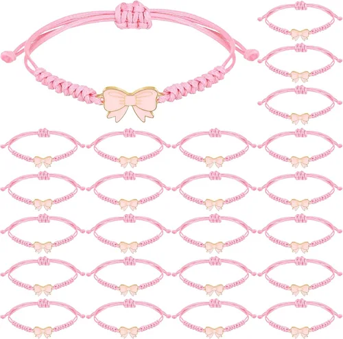 Liliaafar Paquete de 24 Pulseras de Cuerda de Trenza de Lazo Coqueta, Regalo a Granel, Pulseras Ajustables de Cuerda Trenzada para Animadoras, Ideal