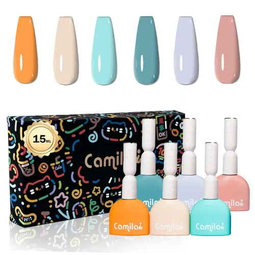 Miniatura 20 de CAMILA ¿ Juego de 6 esmaltes de uñas de gel sin Tpo de 0.5 fl oz sin Hema de colores neutros color nude claro para remojar el esmalte de gel LED
