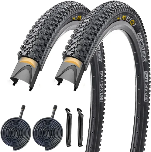 24 X 1.95 Inch Folding Bike Tires with 3mm Anti Puncture Proof Protection for Mountain Bicycles 2 Neumáticos 2 Tubos